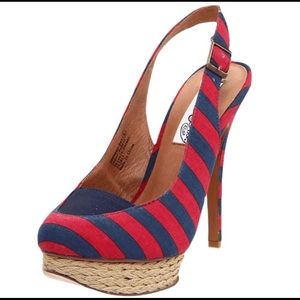 Never Worn Naughty Monkey Size 8 Red & able Stripped High Heels